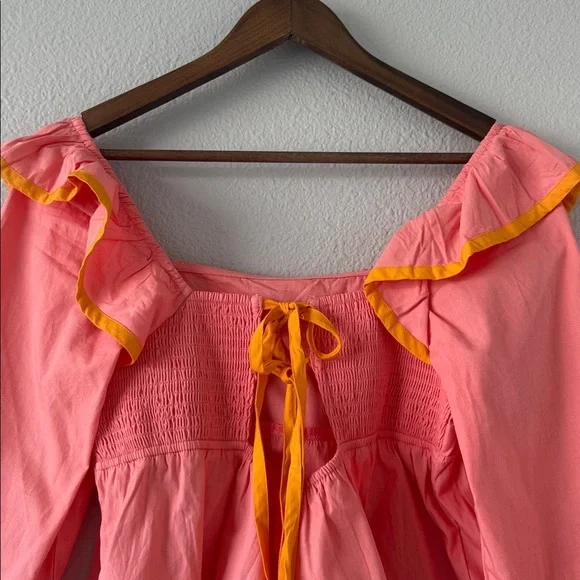 Maeve Anthropologie Pink Square-Neck Ruffle Babydoll Medium Flare sleeve Top M - Picture 7 of 10